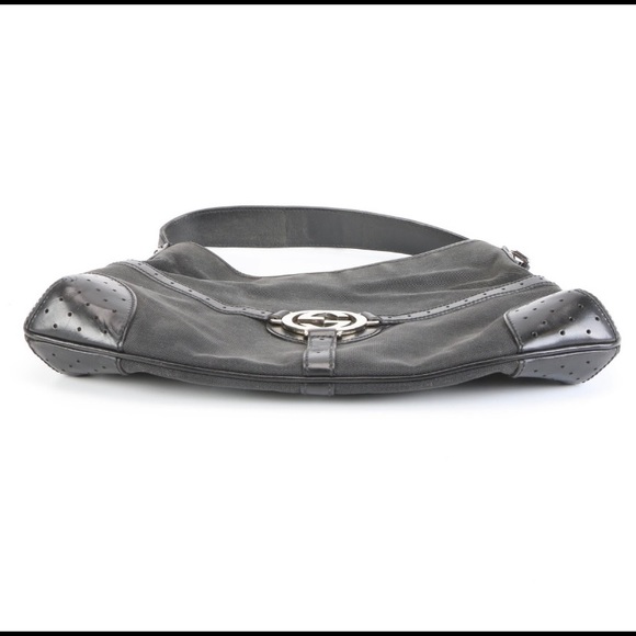 Gucci GG Logo Black Canvas &Perforated Leather Bag - Picture 4 of 12